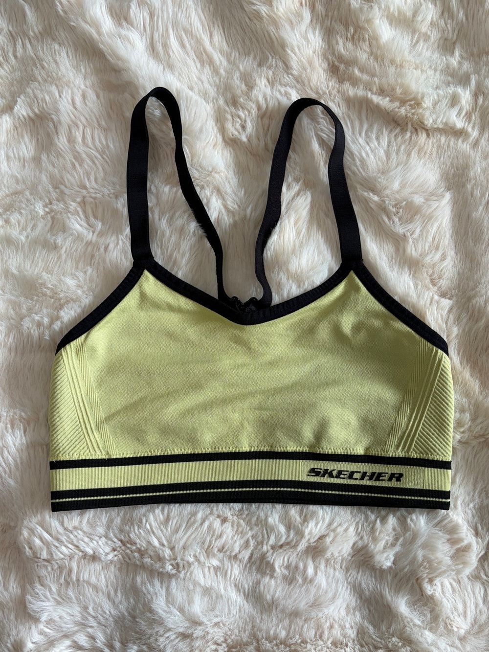 used small Skechers Neon Lime Sports Bra with Black Trim